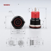 WD19mm 15A Interrupteurs à bouton-poussoir autobloquants Noir Oxyde d'aluminium LED 2NO pour anneau d'alimentation 12V Logo Personnalisable