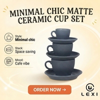 Tasse et soucoupe en céramique émaillée anthracite mat avec grande poignée en boucle, pour espresso, duo café, bar, cadeau, vente en gros, maison, cuisine, décoration moderne