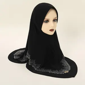 2024 New Arrival Muslim Women Hijab Undercap Plain Bonnets Hot Drilling Cap Chiffon Instant Hijab