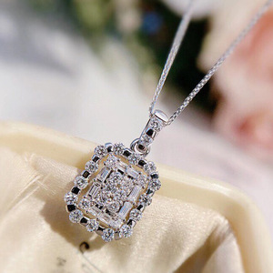 White Gold Diamond <b>Necklace</b> With Baguette Cut Natural Diamonds Classic Style For Wedding Women's GIA Certified - Product Image 1