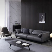 Sofá de cuero minimalista italiano moderno con marco de madera maciza convertible para Villa, apartamento, muebles de sala de estar