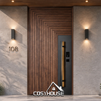 Porte d'entrée de villa de luxe en panneaux de bois 3D, moderne, grain de noyer, avec vitre latérale pour maison