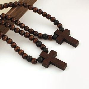 <span class=keywords><strong>Rosario</strong></span> Católico de Cuentas de Madera Natural en Oferta y Conjunto de Pulsera Infantil Hecha a Mano con Colgante de Cruz Religiosa - Product Image 4