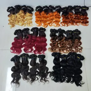 Letsfly Wholesale promotion 16inch Ombre color hair Bundles human hair Brazilian body wave Bundles 7 colors remy hair extensions