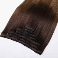 Ekstensi Rambut Clip in Premium Berkualitas Tinggi dari Rambut Asli Manusia Virgin Brazil, Model Silk Straight Wave Warna Balayage