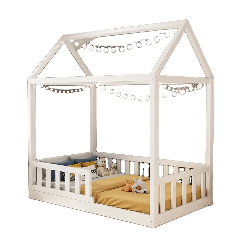 하이 퀄리티 아기 침실 가구 하우스 프레임 어린이 침대 침대 단단한 나무 난간 어린이 침대