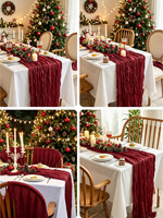 Chemin de table d'été moderne en gaze de coton tissée rouge bordeaux, style rustique et champêtre, pour mariage, anniversaire, fête, décoration intérieure et salle à manger