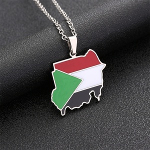 Collar de Acero Inoxidable con Mapa de Sudán Personalizado de Buena Calidad, Colgante con Mapa Esmaltado en Forma de Bandera - Product Image 4