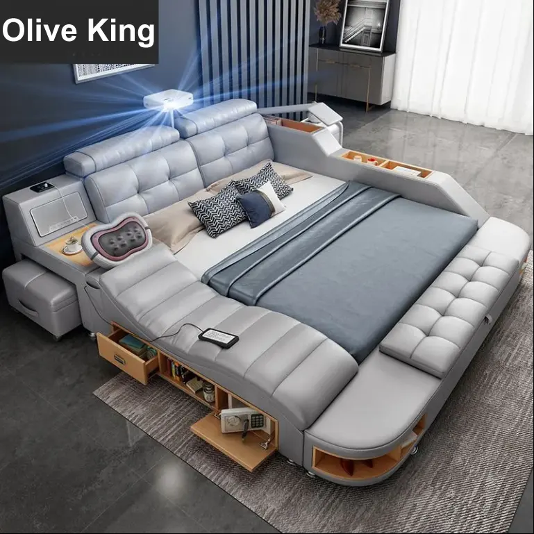 multifunction bed massage with projector smart beds bedroom furniture tatami smart up-holstered beds