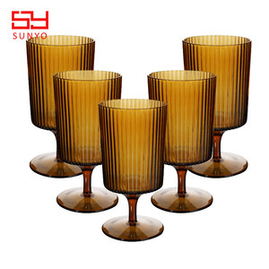 SUNYO Ripple Colored Wine <strong>Glasses</strong> Ribbed Crystal Big Long Vintage Style Drinking Glassware Stemmed <strong>Glasses</strong> - Product Image 2