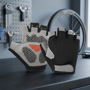 Gants de cyclisme demi-doigts gris et noir en maille respirante légers unisexes pour l'été - Product Image 5