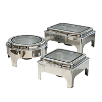 Plat de service chauffant de luxe doré avec couvercle en verre pour buffet de restaurant et préservation de la chaleur des aliments