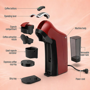 Cafetera de Cápsulas Roja y Negra, Cafetera de Monodosis con Bomba de Presión de 16-20 Bares, Cafetera Eléctrica Compacta para Espresso, para el Hogar, la Oficina y Hoteles - Product Image 3