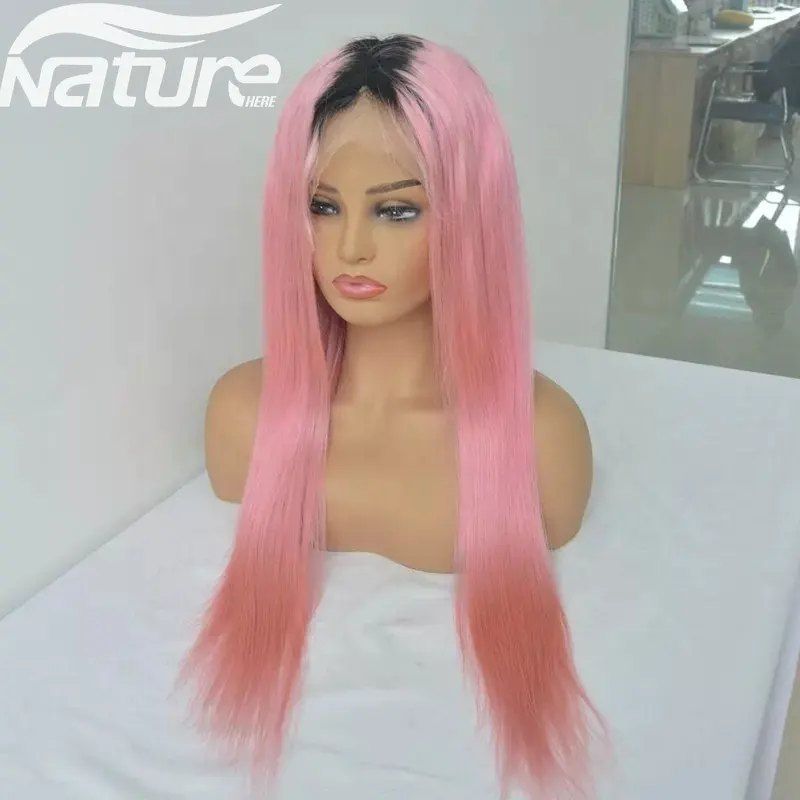 Ombre Pink Wig Hd Transparent Lace 100% Human Hair Long Straight Lace Front Wig Cuticle Aligned Pre Plucked With Baby Hair