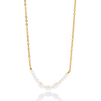 Collar de Perlas en Cascada Chapado en Oro con Cinco Perlas Graduadas de Diferentes Tamaños, Cadena Ajustable, Joyería Diaria para Mujer
