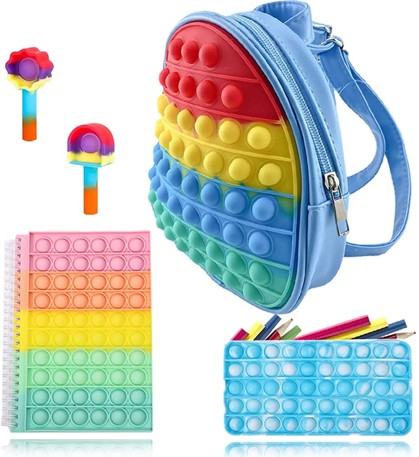 पॉप बैग पर्स सेट करने के लिए वापस स्कूल की आपूर्ति कंधे बैग बच्चों पुश बुलबुला विरोधी तनाव से राहत के लिए संवेदी Fidget खिलौना पैक