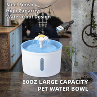Fontaine à eau automatique intelligente pour chat et chien, en acier inoxydable luxueux, grande capacité 80 oz/2,4 L, étanche, avec système de filtration LCD