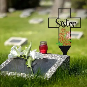 קברי זיכרון אחות מעוטרים בעיטורי מתכת לוגו זיכרון בית קברות לילדות עיטור ורד צלב