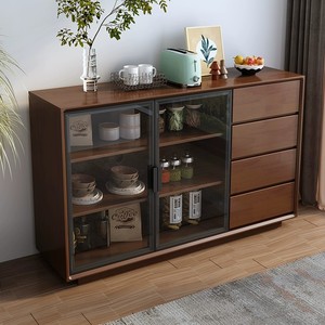 Modern <b>Sideboard</b> With Glass Doors Walnut Color Multifunctional Storage Cabinet For Dining Room - Product Image 1