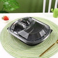 Boîte à lunch personnalisée Boîte à lunch Bento noire en plastique micro-ondable à 3 compartiments Conteneur Boîte d'emballage alimentaire jetable