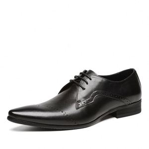 Zapatos de Vestir Formales de Negocios con Punta en Pico, de Cuero, Estilo Otoño, con Cordones, para Hombre, Zapatos de Boda que Aumentan la Estatura - Product Image 4