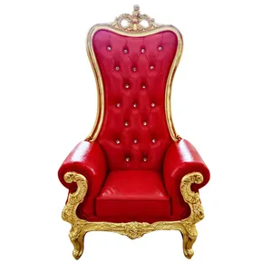 Sillas de boda King Gold Throne, respaldo alto de tela roja, de lujo, gran oferta