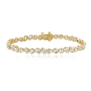 Pulseira de tênis LYBURCHI 925 prata esterlina 14/18K banhada a ouro Vermeil luxuosa com pedras preciosas brilhantes moldura multiform CZ diamante