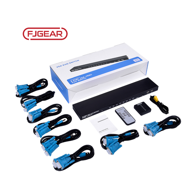 Fjgear Made In China Black 8-Port Vga Kvm Switcher Usb2.0 Selector 1920*1080 Usb Vga Kvm Switch Vga with Rack-mount