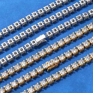 Luxury 925 Silver 18K Gold Plated Moissanite Tennis <b>Necklace</b> <b>Statement</b> Chain Round Brilliant Cut Prong Setting Unisex Everyday - Product Image 3