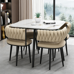 Juego <span class=keywords><strong>de</strong></span> Mesa <span class=keywords><strong>de</strong></span> <span class=keywords><strong>Comedor</strong></span> Rectangular Moderna con Estructura Metálica Convertible y <span class=keywords><strong>4</strong></span> <span class=keywords><strong>Sillas</strong></span> para Hogar, Hotel o Restaurante - Product Image 2
