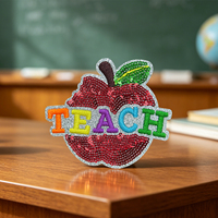 Patch brodé arc-en-ciel de 3 pouces avec sequins motif pomme, à repasser, pour la rentrée scolaire et la reconnaissance des enseignants, pour casquettes de camionneur