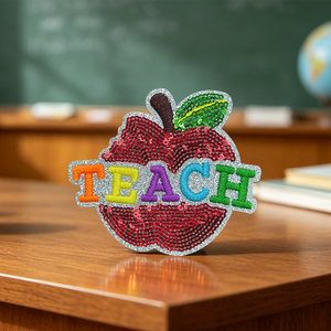 Patch brodé arc-en-ciel de 3 pouces avec sequins motif <span class=keywords><strong>pomme</strong></span>, à repasser, pour la rentrée scolaire et la reconnaissance des enseignants, pour casquettes de camionneur - Product Image 1