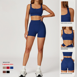 Shinbene 4PCS dài tay áo Crop Top Bộ phụ nữ Hip Up Quần Short xà cạp phòng tập thể dục Yoga hoạt động mặc trang phục - Product Image 4