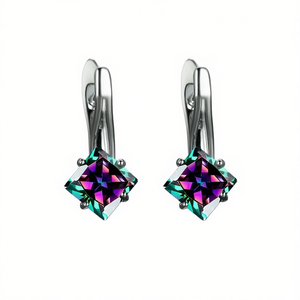 E2968 Orecchini Pendenti da Donna in Argento 925 con Cristallo Verde e Quarzo Arcobaleno, Montatura Geometrica a Griffe, Classici per Uso Quotidiano - Product Image 1