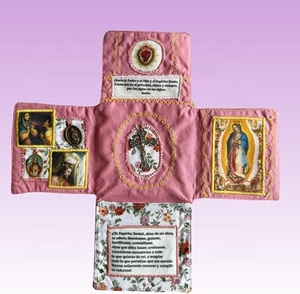 Autel de foi portable fait main, orné d'une croix argentée et d'un motif sacré, reliure de poche catholique cousue à la main – ART RELIGIEUX INTENSIF - Product Image 1