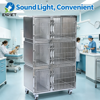 EURVET Équipement vétérinaire Grande cage pour chat à 3 niveaux en acier inoxydable, avec système anti-vibration et isolation sonore indépendante