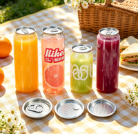 Canette en plastique PET transparente personnalisée de 250 ml, 330 ml, 500 ml avec couvercle à anneau de traction pour jus, soda, café, thé
