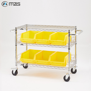 Chariot industriel robuste à 3 niveaux en métal MZG pour manutention, déménagement et stockage, avec étagères grillagées - Product Image 5