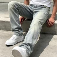 Pantalon en jean gris ciment classique, style streetwear, couleur unie, pour un usage quotidien, jeans baggy pour hommes, personnalisable