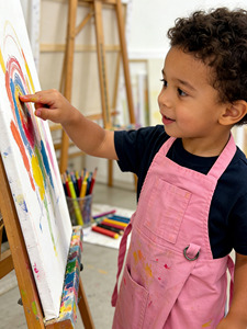 Durable Kids Canvas Workshop <strong>Apron</strong> With Built in Kickstand Legs Full Coverage Art Smock for Young Potters and Little Makers - Product Image 3