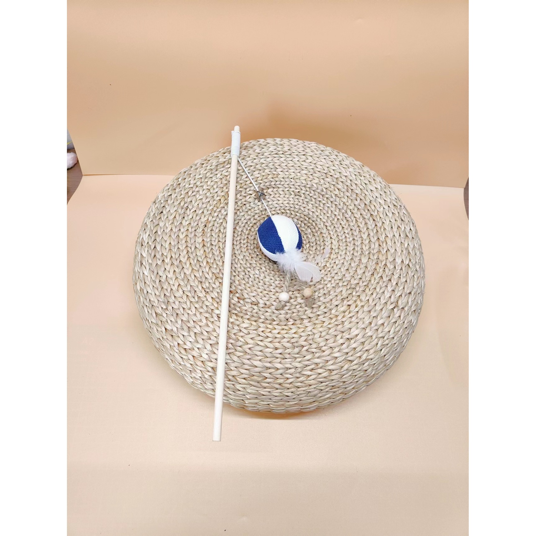 Blue burlap pumpkin with wooden pole
