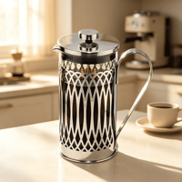 Cafetière à piston portable en verre de 600 ml avec poignée en acier inoxydable pour usage extérieur – Vente en gros