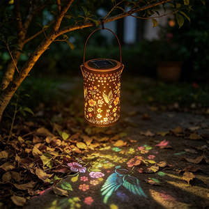 Luces <span class=keywords><strong>Solares</strong></span> de Colibrí, Linterna de Metal Hueco Color Bronce con Cuatro Motivos de Colibrí para Jardín, Patio y Exteriores - Product Image 4