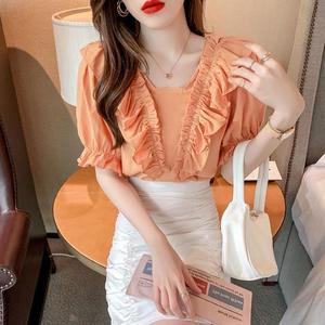 Ropa de mujer, moda de verano, volantes informales, Color sólido, cuello en V, Mujer, Oficina, señora, simplicidad, apariencia elegante, Manga corta fina para - Product Image 5