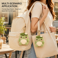 Gantungan Kunci Boneka Katak Botani Kustom Katak Lucu Dengan Bunga Lily Pad Daisy Bordir Logo Kustom Label Tenun Kotak Hadiah Kustom