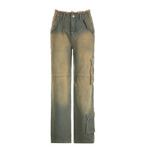 Pantalones de Mujer de Cintura Baja, Lavados, Desgastados, con Múltiples Bolsillos, Estilo Jeans con Bordes Deshilachados - Product Image 4