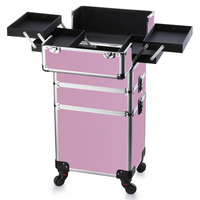 4 en 1 professionnel grand aluminium dur cosmétique roulant voyage barbier boîte verrouillable chariot maquillage Train étui avec roues