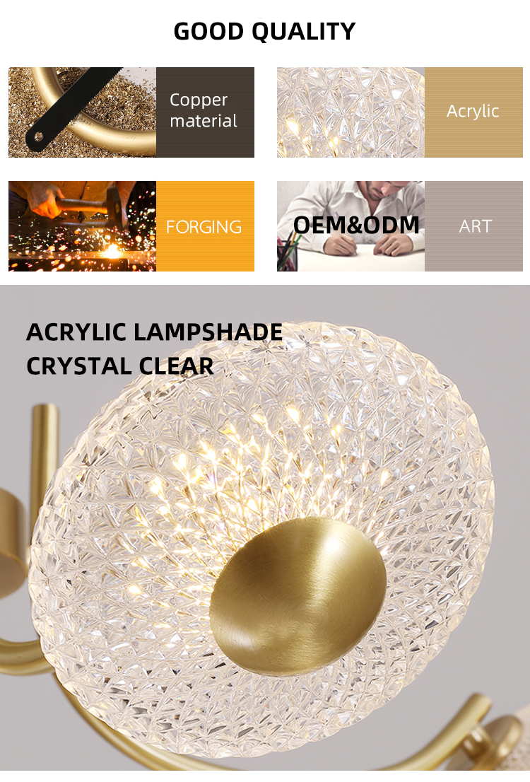Vintage Decorative Led Acrylic Gold Ceiling Modern Led Pendant Chandelier Lamp