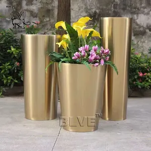 BLVE Modern Interior Decor Artificial Planter Vase Round Stainless Steel Irregular Polished Flower Pot