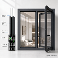 Fenêtre à battant en aluminium Meixin Orlando série 120, à rupture de pont thermique, double vitrage Low-E, insonorisée et économe en énergie pour maison